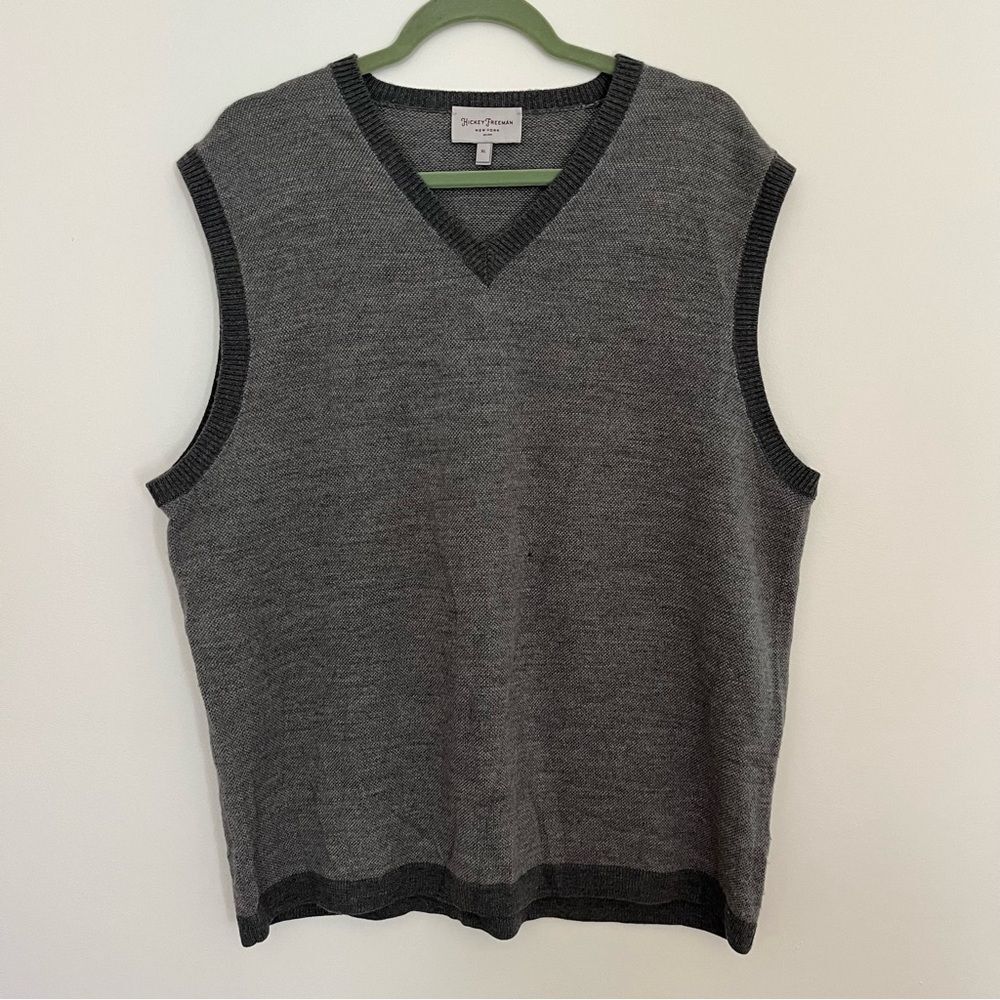 Hickey Freeman Sweater Mens Large Two Tone Gray Vest Merino Wool XL